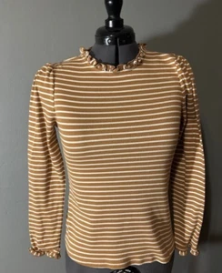 Croft &Barrow Women’s Classic Long Sleeve Striped Shirt Brown White Petite Small - Picture 1 of 2