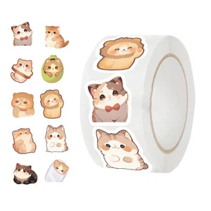 500Pcs Fun Cat Kitty Sticker Roll Decals For Laptops Phone Journal Bottle - Picture 1 of 12