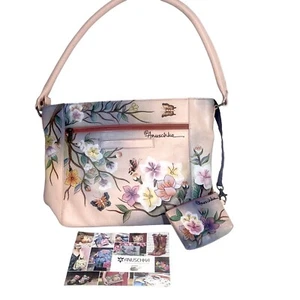 Anuschka Purse Womens Tropical  Wearable Art Butterfly Peach Plus Coin Bag New - Picture 1 of 14