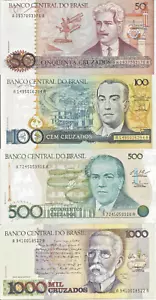 Brasilien, Set 50;100; 500;1000 Cruzados, Neuauflage (1986-1988), P-210-211-212-213 unc #23 - Bild 1 von 2