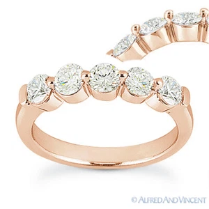Anillo de boda banda de 5 piedras moissanita oro rosa 14k de corte redondo Forever ONE D-E-F - Imagen 1 de 5