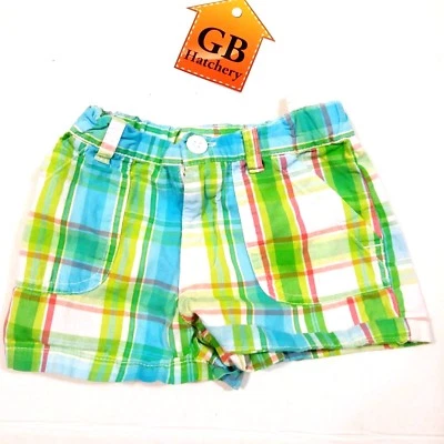 2T Size Toddler Girls shorts Arizona brand Green color Plaid style -433- - Image 1 of 4