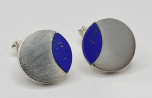 Manschettenknöpfe designer cufflinks 835er Silber poliert Lapislazuli Ellipse - Bild 1 von 4