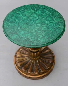 18" Luxury Green Round Malachite Gemstone Side Coffee Table Top Home Furnitures - Picture 1 of 9