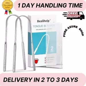 2 Pack Tongue Scraper, 100% Surgical 304 Stainless Steel Tongue Cleaner for Adul - Picture 1 of 1