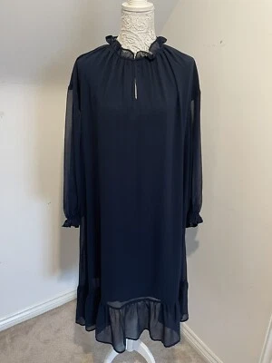 VESTIDO MIDI DAMAS LA REDOUTE AZUL MARINO CON VOLANTES CUELLO ALTO TALLA 10 REINO UNIDO NUEVO Foto 1 de 4