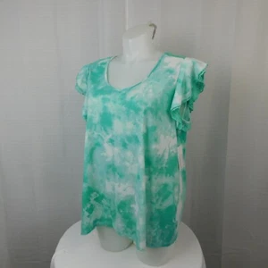 Bobbie Brooks Plus Size Lace-Back Flutter Sleeve Top - 2X, Jade Tie-Dye #175 - Picture 1 of 7