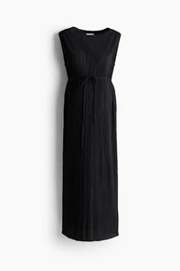 H&M Maternity Umstands Plissee-Kleid Midikleid Gr. 2XL schwarz Satin Oversize - Bild 1 von 5