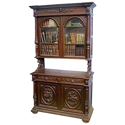 Exceptionally Carved Flemish Antique Buffet a Deux Corps in Walnut, circa 1850 Cover