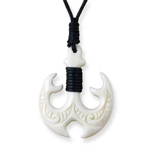 Ciondolo amuleto tribale catena osso Maori design osso incl. cinturino PB382 - Foto 1 di 1