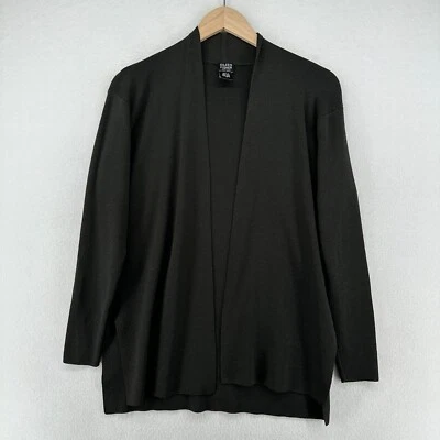 EILEEN FISHER Sweater S 100% Wool Cardigan Open Front Side Slit Brown Vintage HK Foto 1 de 4