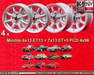 4 Cerchi FIAT Minilite 2pc 6x13 2pc 7x13 ET5 4x98 Wheels Felgen Llantas Jantes - Foto 1 di 12