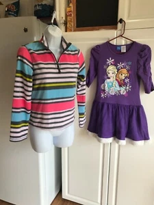 Girls Elsa and Anna Dress size 10/12 Purple/White & Old Navy Fleece Shirt 10/12 - Picture 1 of 10