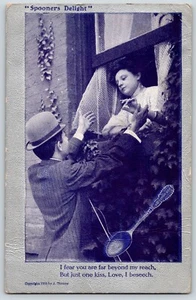 Postcard Couple Romance Woman On Window Spooners Delight - Picture 1 of 3