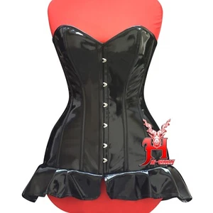 Corsetti Vittoriani Vintage Bustier Overbust Acciaio Ossato Fibbia Nero PVC - Foto 1 di 9