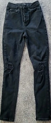 Jeans feminino FOREVER 21 preto com botão cintura alta tamanho: 0 - Imagem 1 de 4