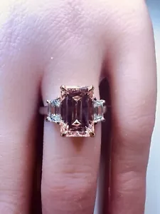 IGI Lab Grown Perfect FIP And Trapezoid 3 Stone Platinum/18K Pink Ring 4.03 Ct - Picture 1 of 5