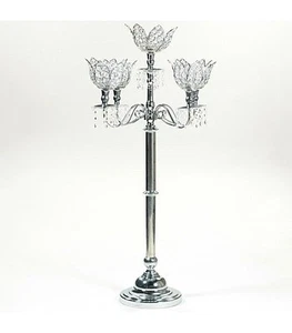 35 " Candelabro Finitura Argento Con Sassi ~Portacandele~ Portacandele ~ Casa - Foto 1 di 1