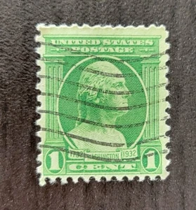 1932' US Washington 1c Stamp Scott 705 Green Bicentennial Used with Flag Cancel - Picture 1 of 2