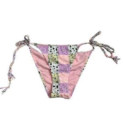 Tanga Bikini Parte Inferior Grande Pastel Patchwork Bandana Rosa Morado Traje de Baño Nadar L Foto 1 de 3
