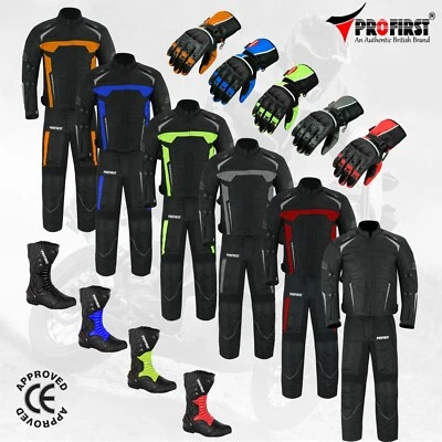 PROFIRST Mens Motorcycle Racing Suit Armoured Waterproof Motorbike Boots Trousers Jacket