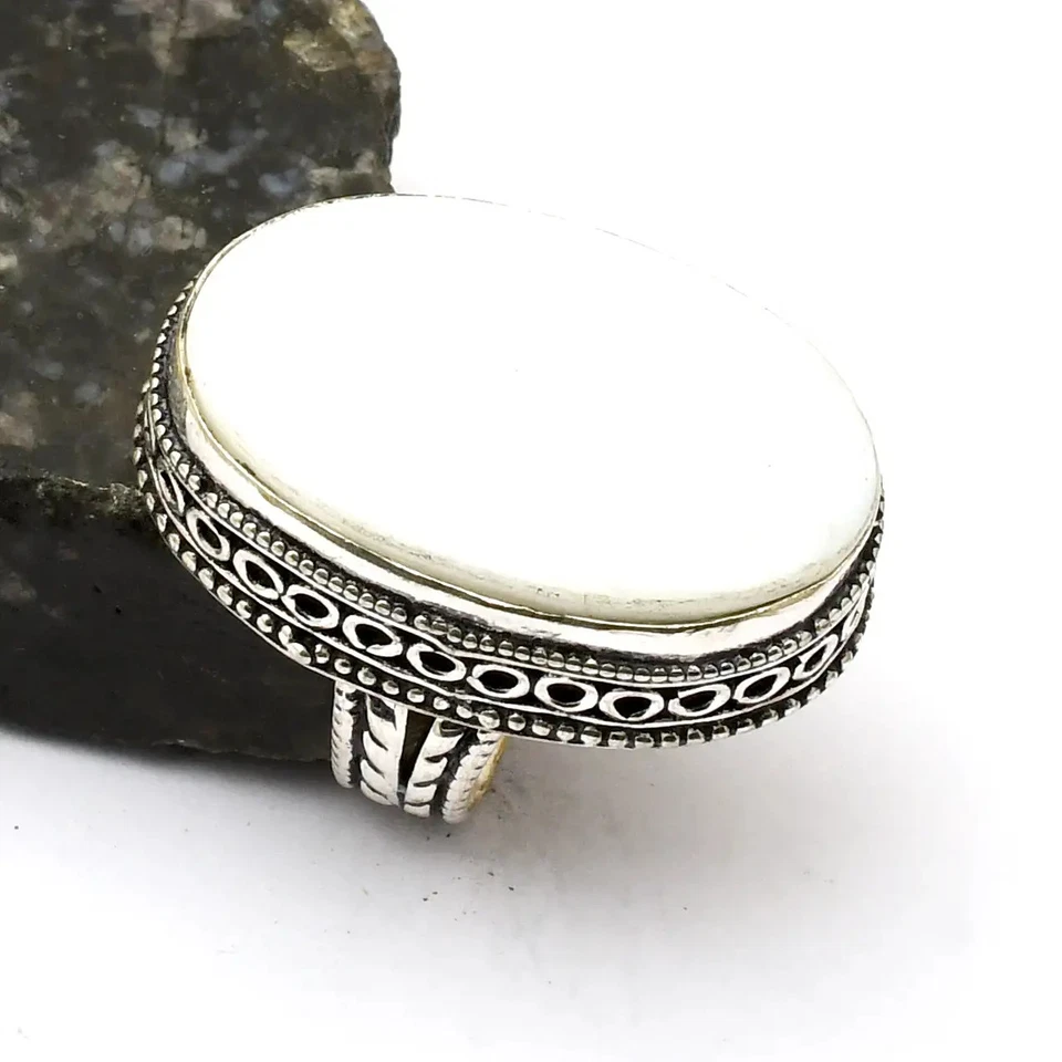 Кольцо с перламутром и драгоценными камнями антикварного дизайна ювелирные изделия размер США - 7,75 AR 26086 - Изображение 1 из 1