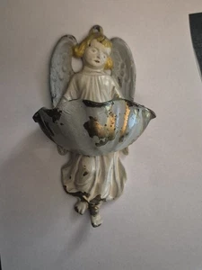 BEAUTIFUL ANTIQUE NUNS CONVENT METAL ANGEL HOLY WATER FONT - Picture 1 of 6