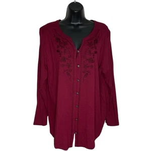 J Jill Top Womens XL Embroidered Floral Button Front Shirt Peasant Boho Blouse - Picture 1 of 11