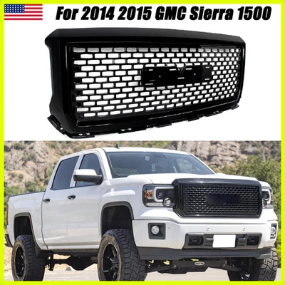 For GMC Sierra 1500 2014-2015 Denali Front Bumper Upper Grille Gloss Black Mesh Foto 1 de 4