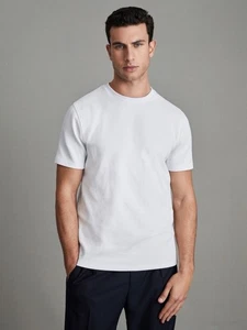 T-shirt bianca a nido d'ape Reiss "Cooper" (M) 38" vestibilità slim corta nuova senza etichette prezzo di listino £48 - Foto 1 di 10
