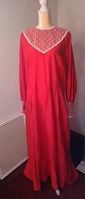 Vintage Handmade Christmas Red Mrs Santa Claus Dress Long Sleeve Cottagecore 70s - Image 1 of 4