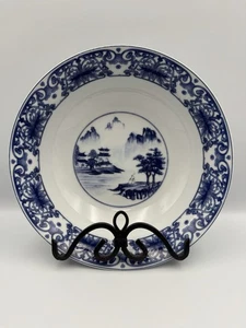 Canton Blue Servierschale 9" Pagode Bergblick blau & weiß Porzellan - Bild 1 von 5