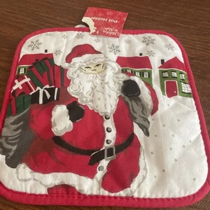 Neu mit Etikett ~ Ein Urlaub/Weihnachten Topflappen ~ Weihnachtsmann mit Spielzeug ~ 8 x 8 Zoll Baumwolle - Bild 1 von 5