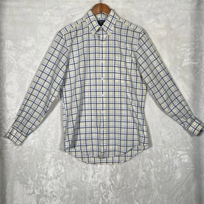 Lands' End 15-33 Tailored Fit Yellow Blue White Plaid Long Sleeve Dress Shirt - Image 1 of 4