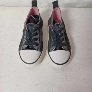 Mädchen Kleinkind Harley Davidson Größe 9 schwarz Glitzer & rosa Schuhe - Bild 1 von 9