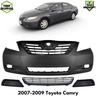 Front Bumper Cover Paintable & Fog Lights Cover Kit For 2007-2009 Toyota Camry Foto 1 de 4