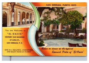 SAN GERMAN, PUERTO RICO - EL OASIS RESTAURANT & DANCING - LINEN POSTCARD - Picture 1 of 2