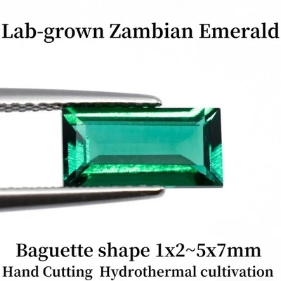 Baguette Shape Lab-Grown Zambian Emeralds Loose Green Gemstone For Ring Inlay - Image 1 of 4