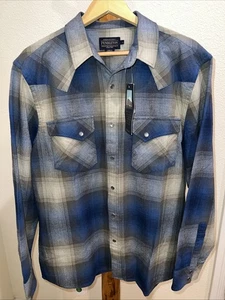 NWT Pendleton Blue Plaid Shirt Mens Large Cowboy Snap Buttons Western Rodeo NEW - Picture 1 of 9