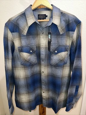 NWT Pendleton Blue Plaid Shirt Mens Large Cowboy Snap Buttons Western Rodeo NEW - Image 1 of 4