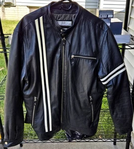 Vintage Wilsons Lederjacke schwarz Cafe Racer Herren großes gestepptes Innenfutter HINWEISE LESEN - Bild 1 von 6
