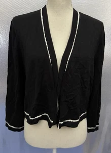 Talbots Cardigan Womens Sz XL Black White Trim Open Front Cropped Sweater NWT - Picture 1 of 5