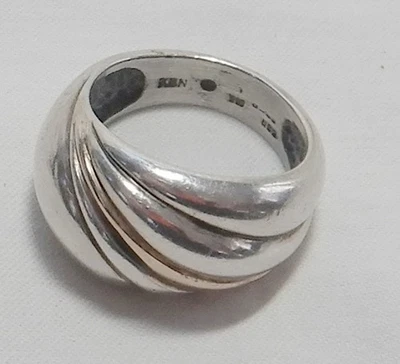 Anel abobadado modernista HTF Mark KBN Kabana 925 ouro amarelo 14K esterlina tamanho 7 - Imagem 1 de 4