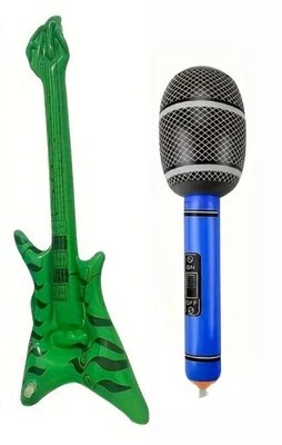Guitarra inflable verde inflable para niños de 60 cm Rock Star disfraz + micrófono Foto 1 de 4