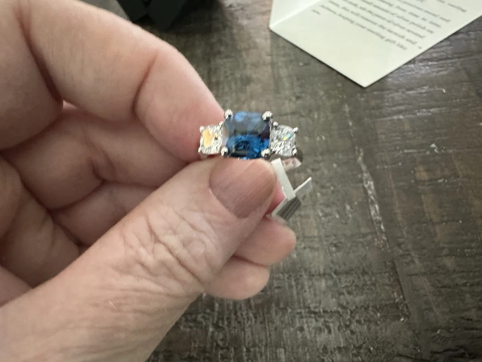 Joancee Cushion Cut 925 Sterling Silver Ring, Size 8, Simulated Sapphire - Image 1 of 4