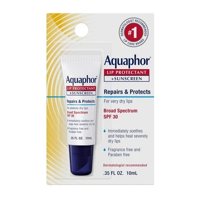 Aquaphor Pomada Protectora Labial y Protector Solar 0.35 Fl Oz (Paquete de 1), Blanco  Foto 1 de 4