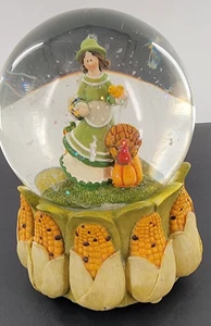Vintage Fall Harvest Musical Snow Globe Ornamental Corn Green Pilgrim Home Decor - Picture 1 of 4