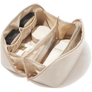 Versatile Travel Makeup Bag in Ab-Beige - Stylish & Spacious Toiletry Pouch - Picture 1 of 11