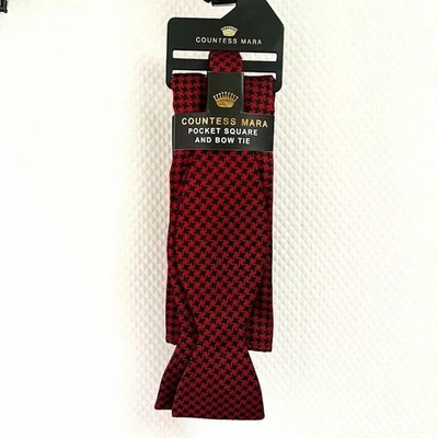 NUEVO CON ETIQUETAS-- Combo de pajarita y cuadrado de bolsillo para hombre Countess Mara negro y rojo Foto 1 de 4