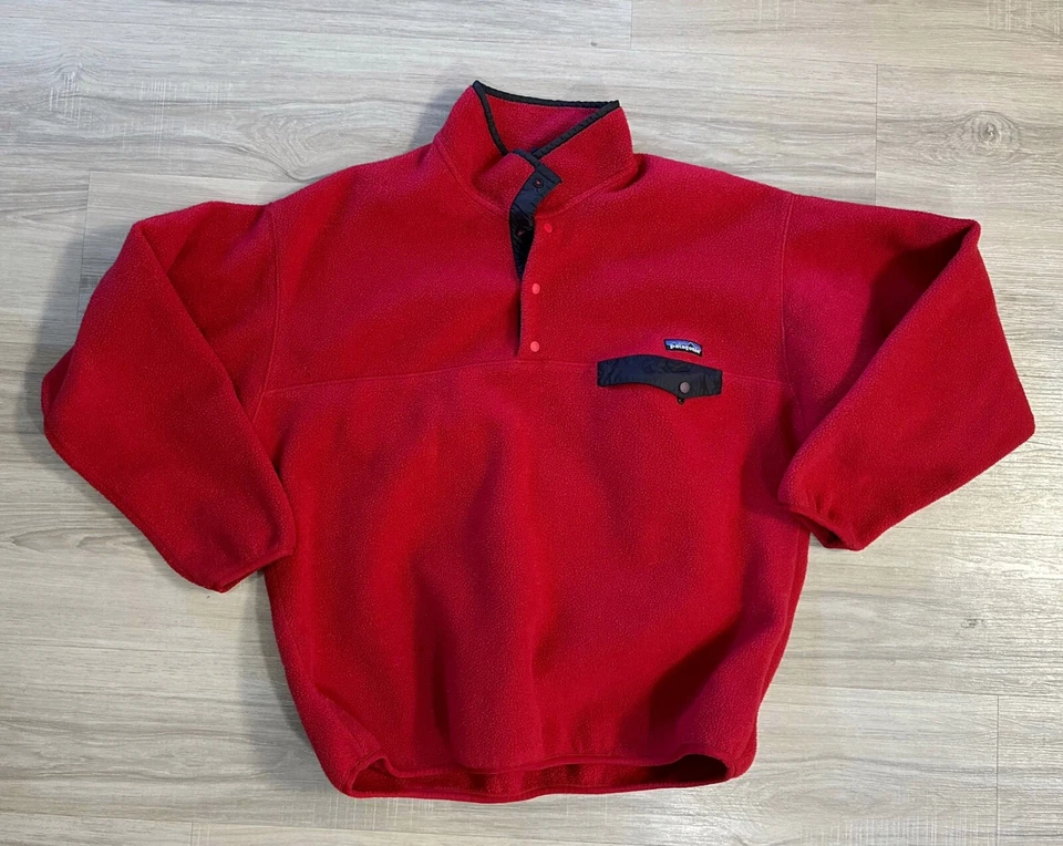 Vintage 80s Patagonia Fleece Jacket Men’s Small/Med Red Bomber Pile Zip Outdoor - Image 1 of 2